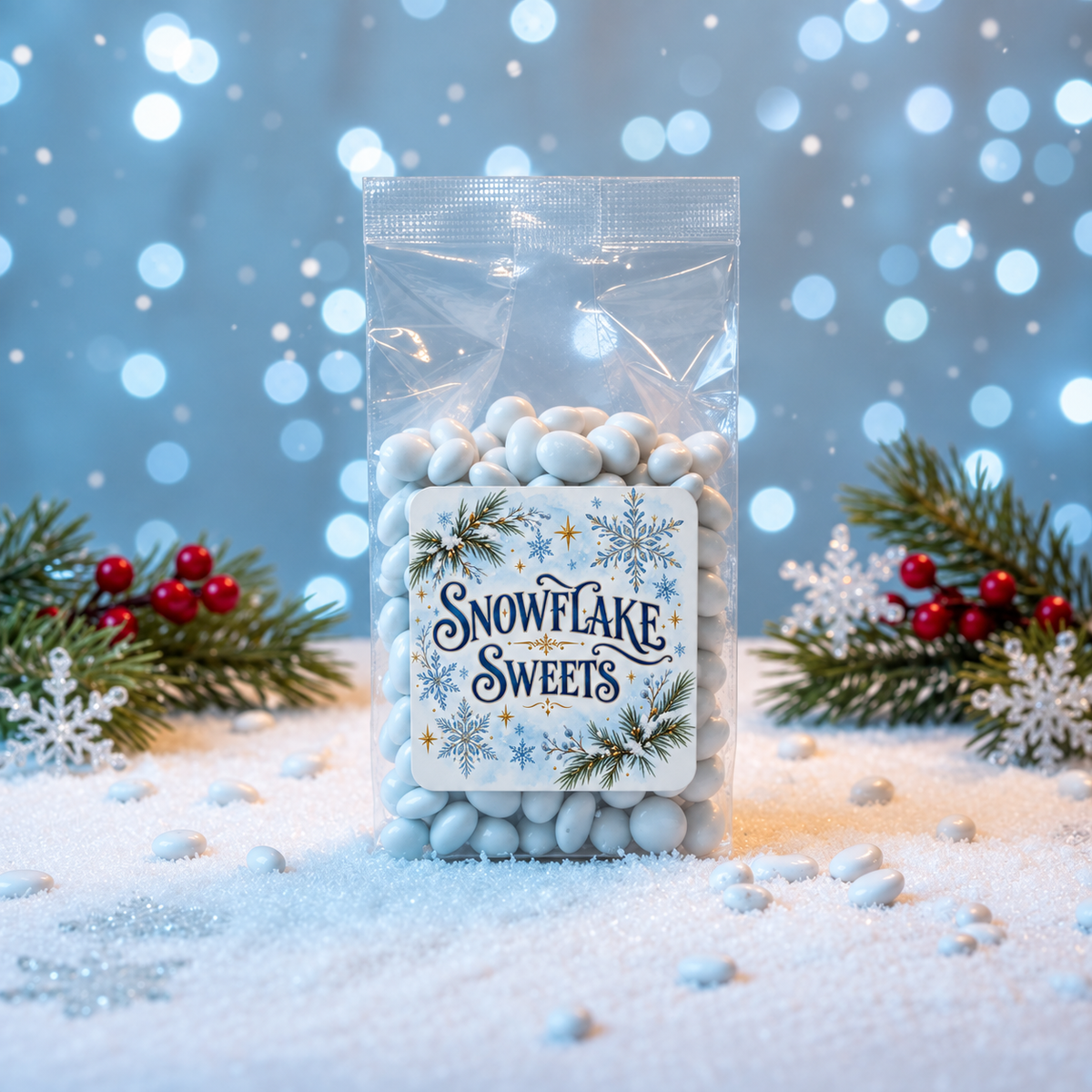 Bag of Snowflake Sweets white chocolate covered sunflower seeds